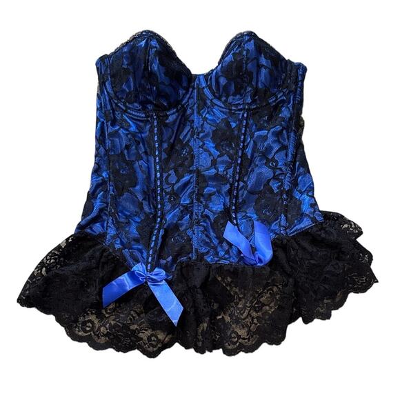 Vintage Frederick’s Blue Lace Corset 36 Boned Hook Back | SAME-NEXT DAY SHIP - Picture 2 of 6